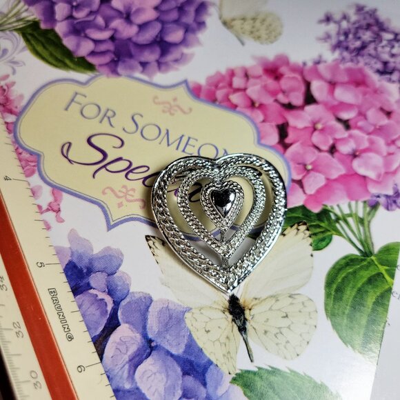 RHODIUM Heart Love Pendant or and Brooch signed Gerry's Exc Condition - Picture 1 of 6